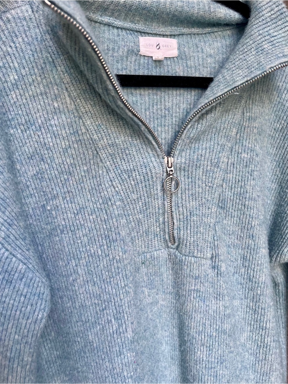 Lou & Grey Heathered Light Blue Ribbed Half-Zip Sweater